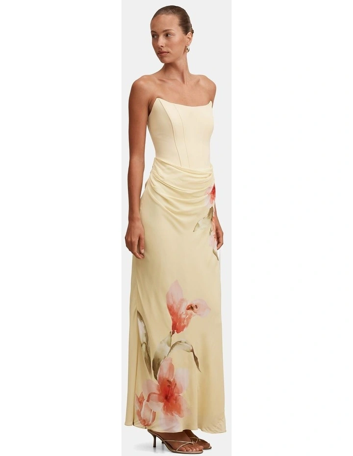 Isra Printed Strapless Maxi Dress in Yellow image 3