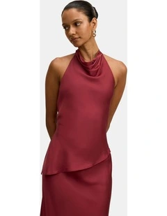 Skyler Halter Neck Satin Top in Red