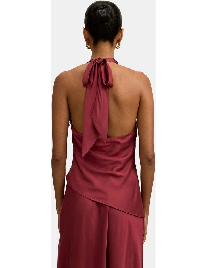 Skyler Halter Neck Satin Top in Red image 2