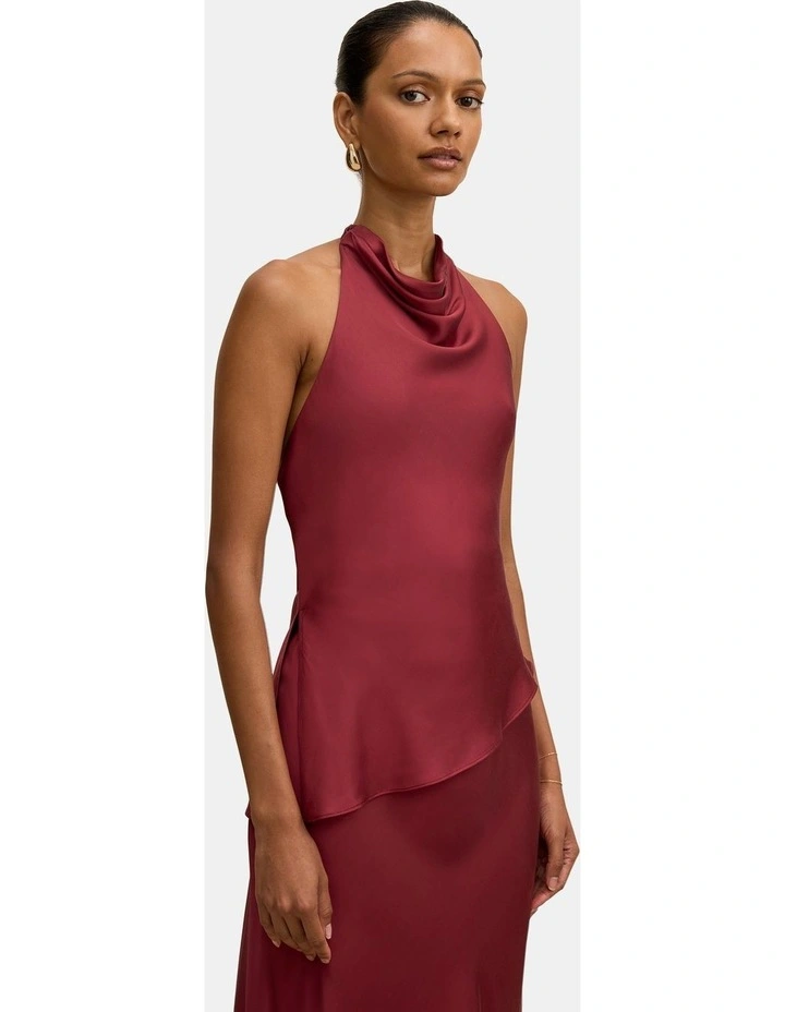 Skyler Halter Neck Satin Top in Red image 3