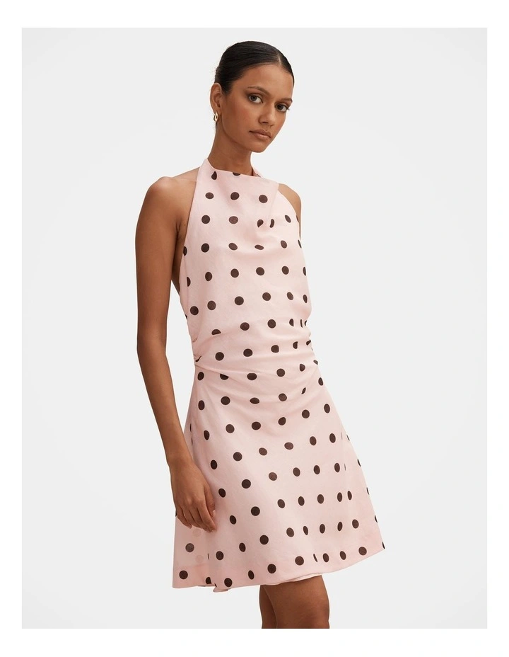 Gretel Linen Cowl Neck Mini Dress in Pink image 3