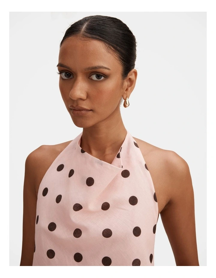 Gretel Linen Cowl Neck Mini Dress in Pink image 4