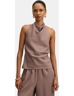 Evelyn Halter Neck Backless Top in Brown