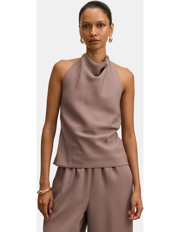 Evelyn Halter Neck Backless Top in Brown image 1