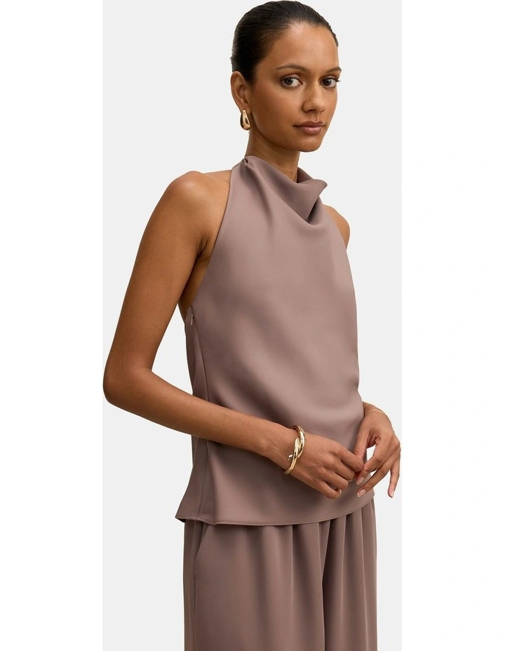 Evelyn Halter Neck Backless Top in Brown image 3