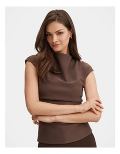 Leenah Grown On Neck Crepe Top in Brown