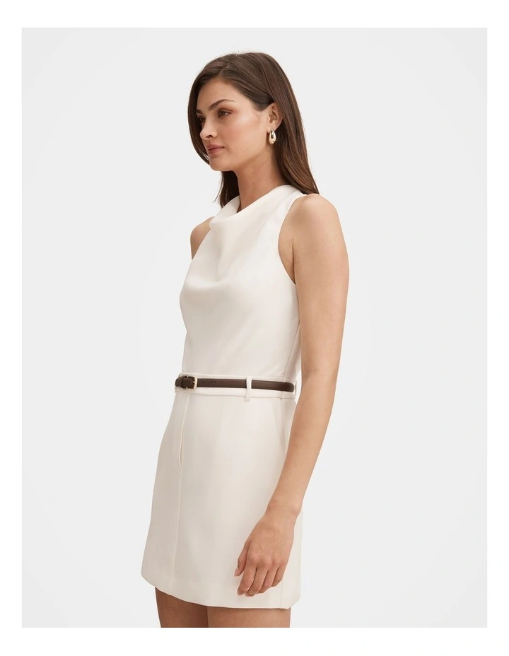 Delaney Cowl Neck Mini Dress in White image 3