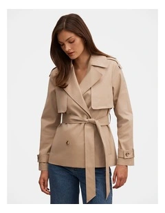 Teagan Short Trench Coat in Beige