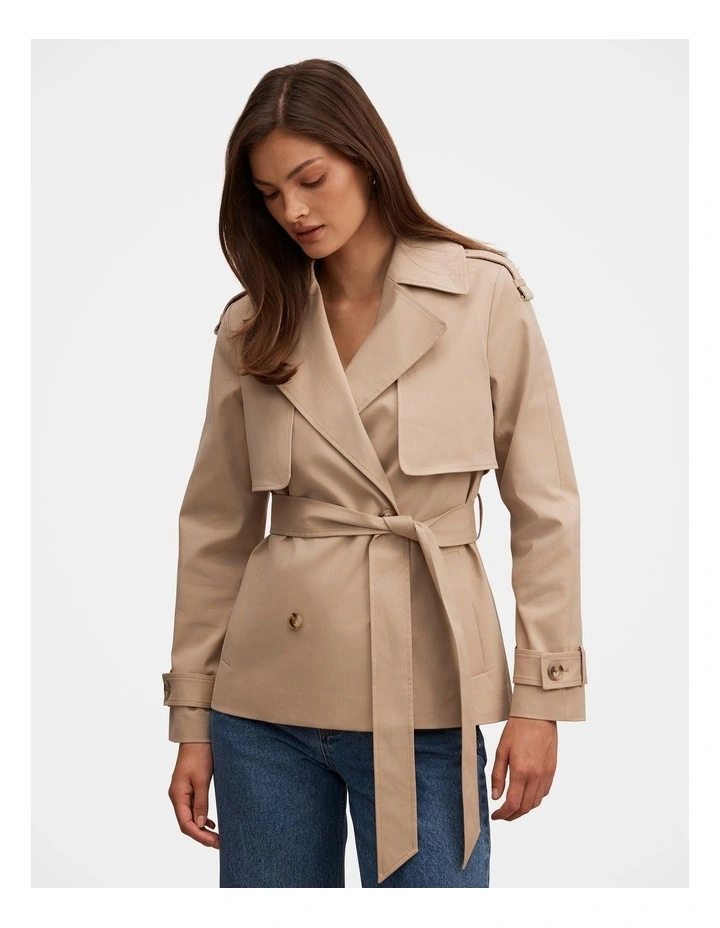 Teagan Short Trench Coat in Beige image 1