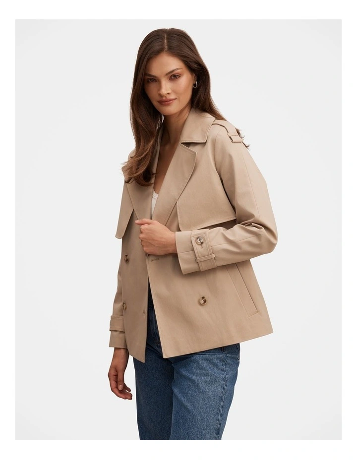 Teagan Short Trench Coat in Beige image 3