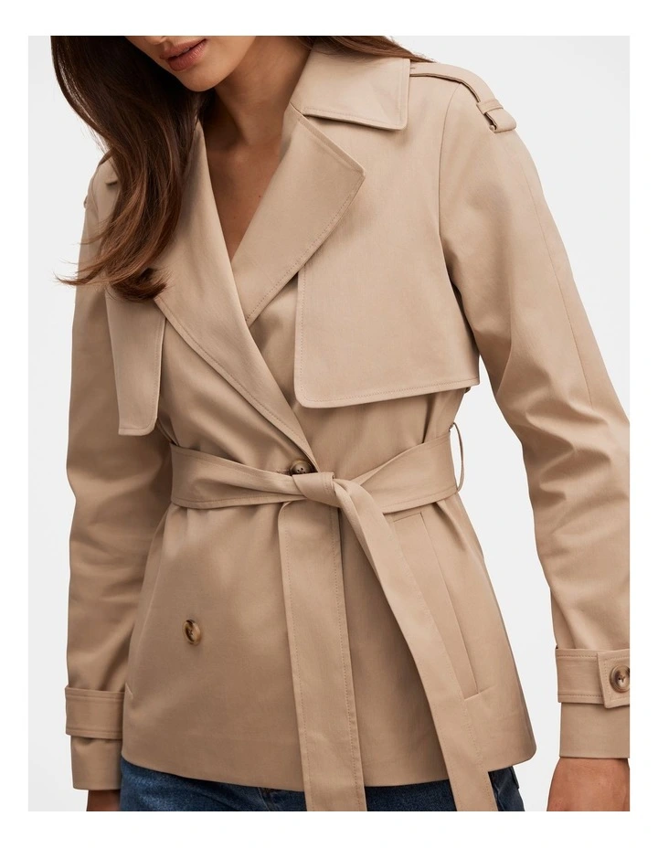 Teagan Short Trench Coat in Beige image 4