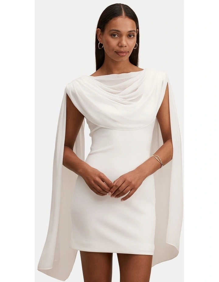 Bowie Mini Dress with Shawl in White image 1