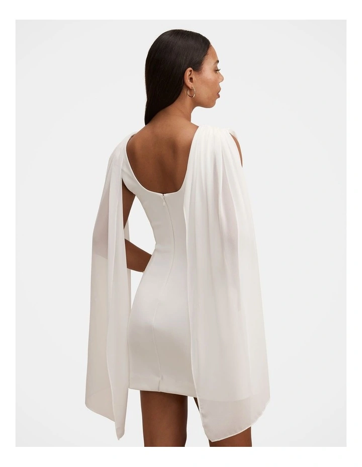 Bowie Mini Dress with Shawl in White image 2