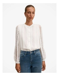 Alexis Lace Trim Blouse in White