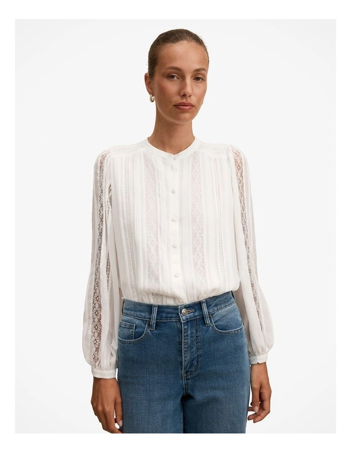 Alexis Lace Trim Blouse in White image 1