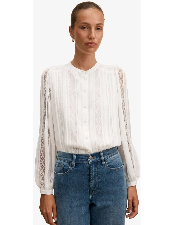 Alexis Lace Trim Blouse in White image 1