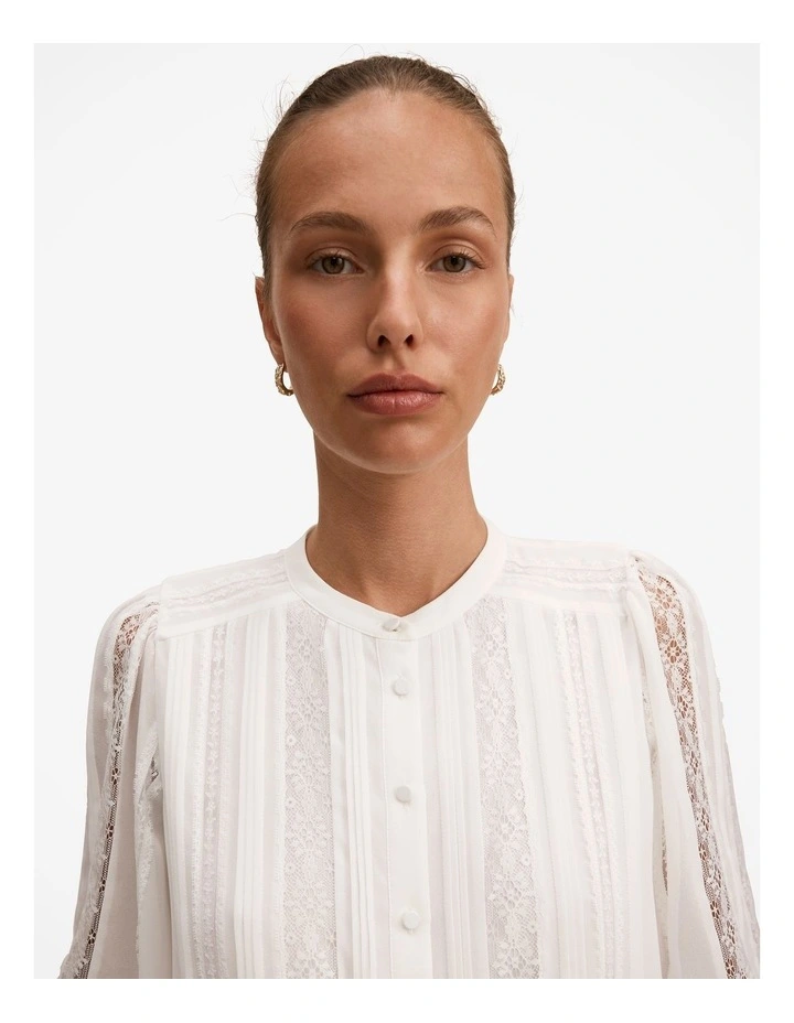 Alexis Lace Trim Blouse in White image 4