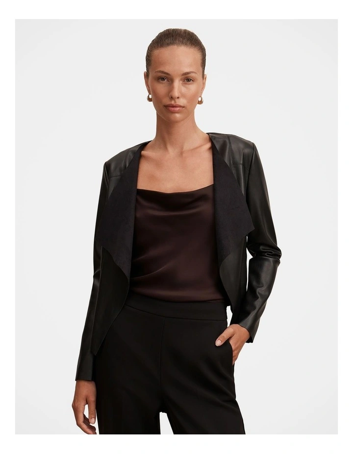 Chloe Faux Leather Waterfall Jacket in Black image 1