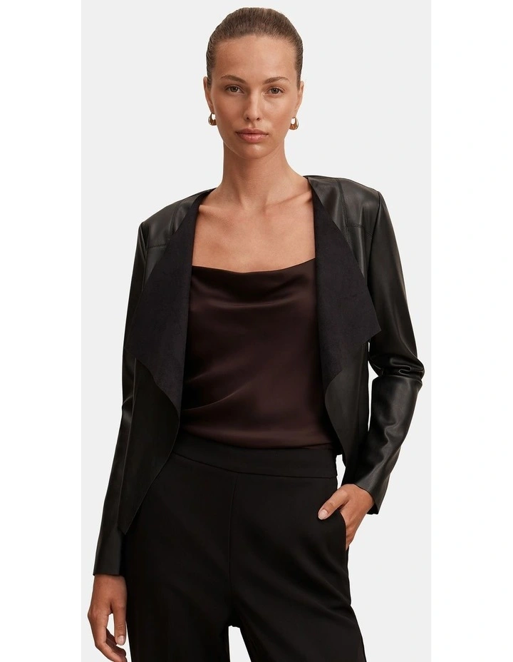 Chloe Faux Leather Waterfall Jacket in Black image 1