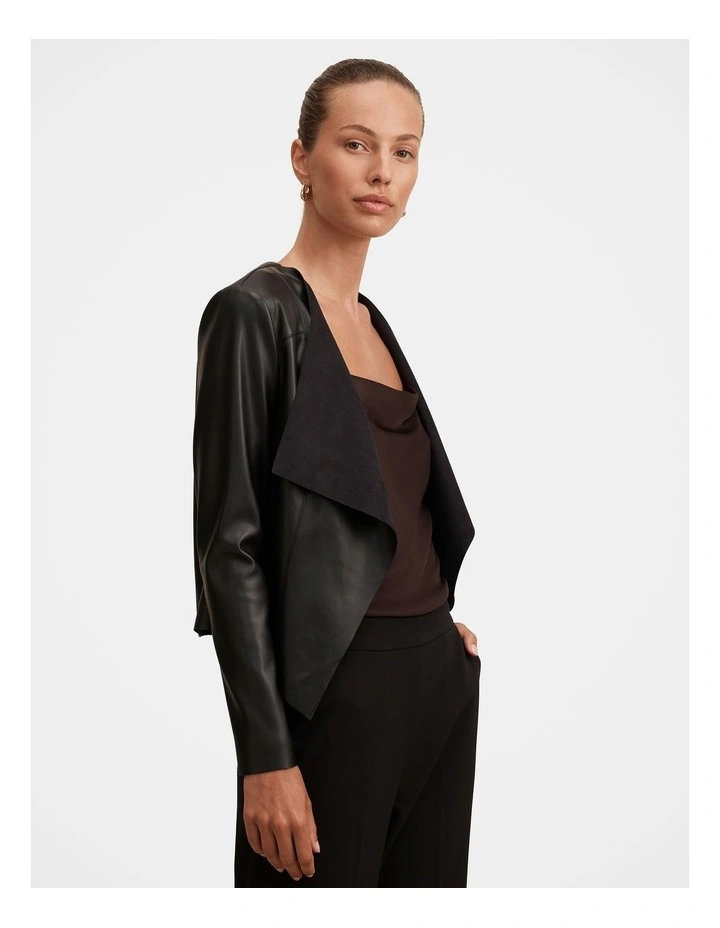 Chloe Faux Leather Waterfall Jacket in Black image 3