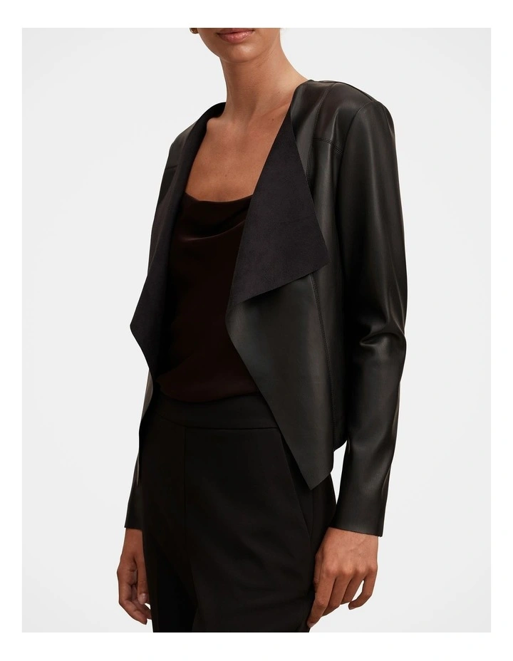Chloe Faux Leather Waterfall Jacket in Black image 4