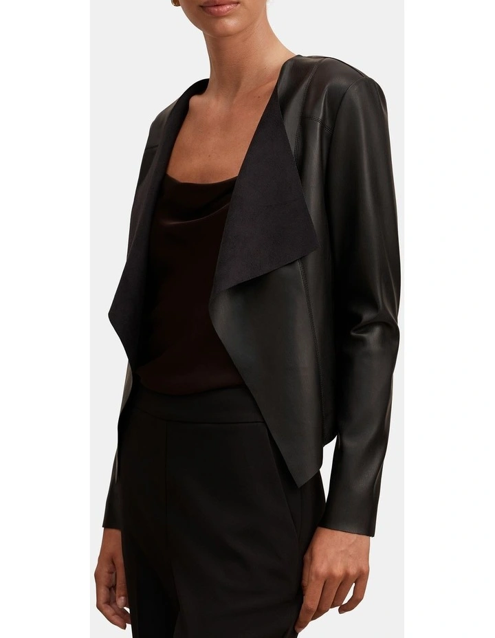 Chloe Faux Leather Waterfall Jacket in Black image 4