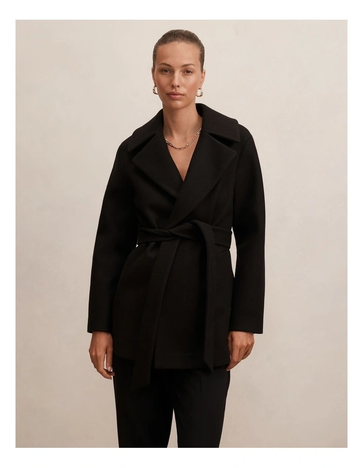 Sabrina Short Wrap Coat in Black image 1