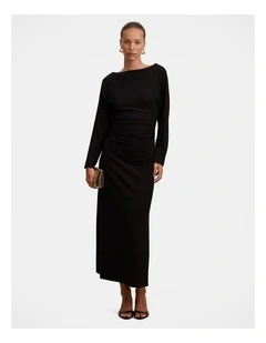 Immy Cinched Waist Midi Dress in Black