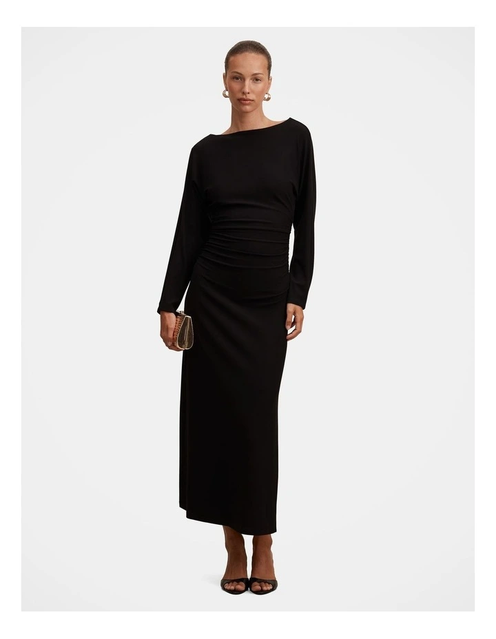 Immy Cinched Waist Midi Dress in Black image 1