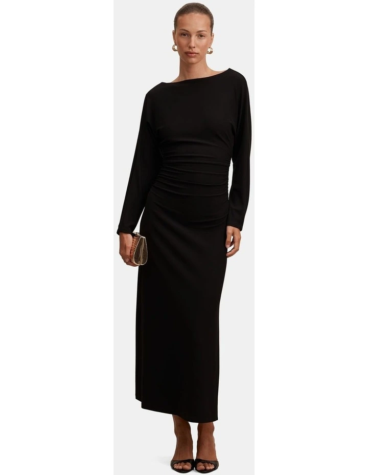 Immy Cinched Waist Midi Dress in Black image 1