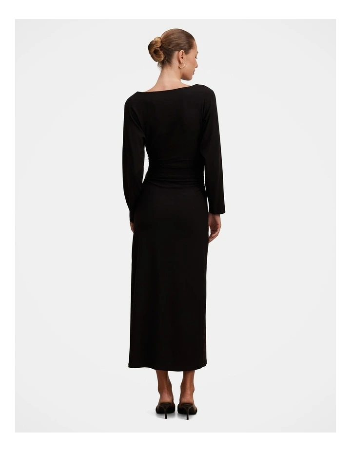 Immy Cinched Waist Midi Dress in Black image 2