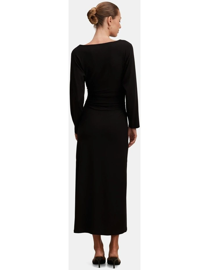 Immy Cinched Waist Midi Dress in Black image 2