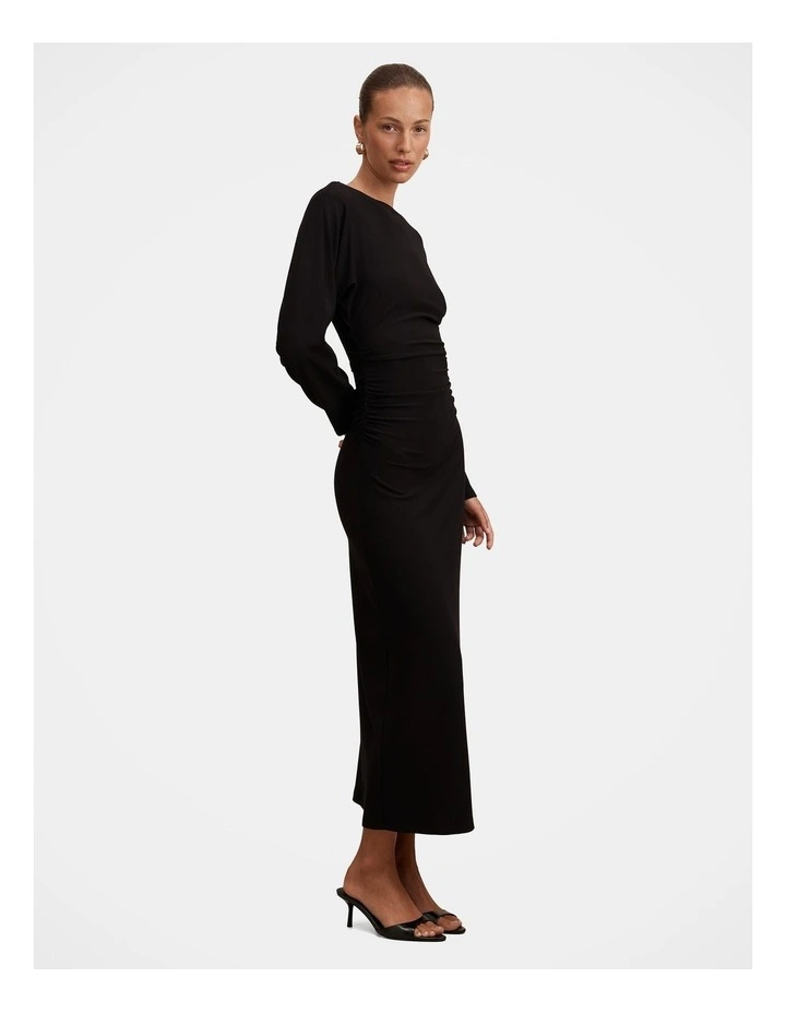 Immy Cinched Waist Midi Dress in Black image 3