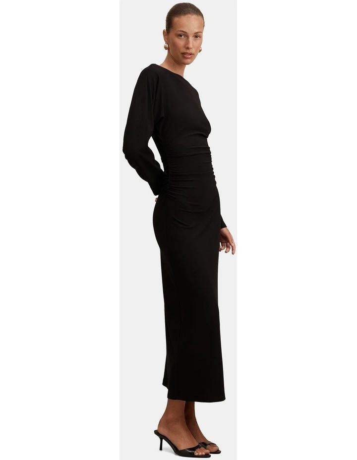 Immy Cinched Waist Midi Dress in Black image 3