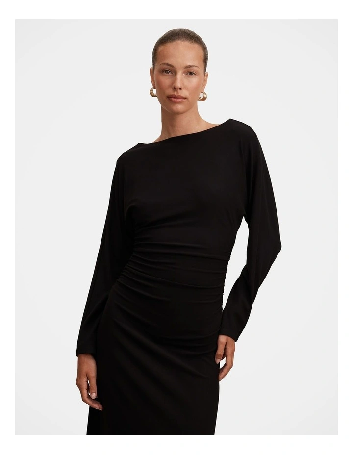 Immy Cinched Waist Midi Dress in Black image 4