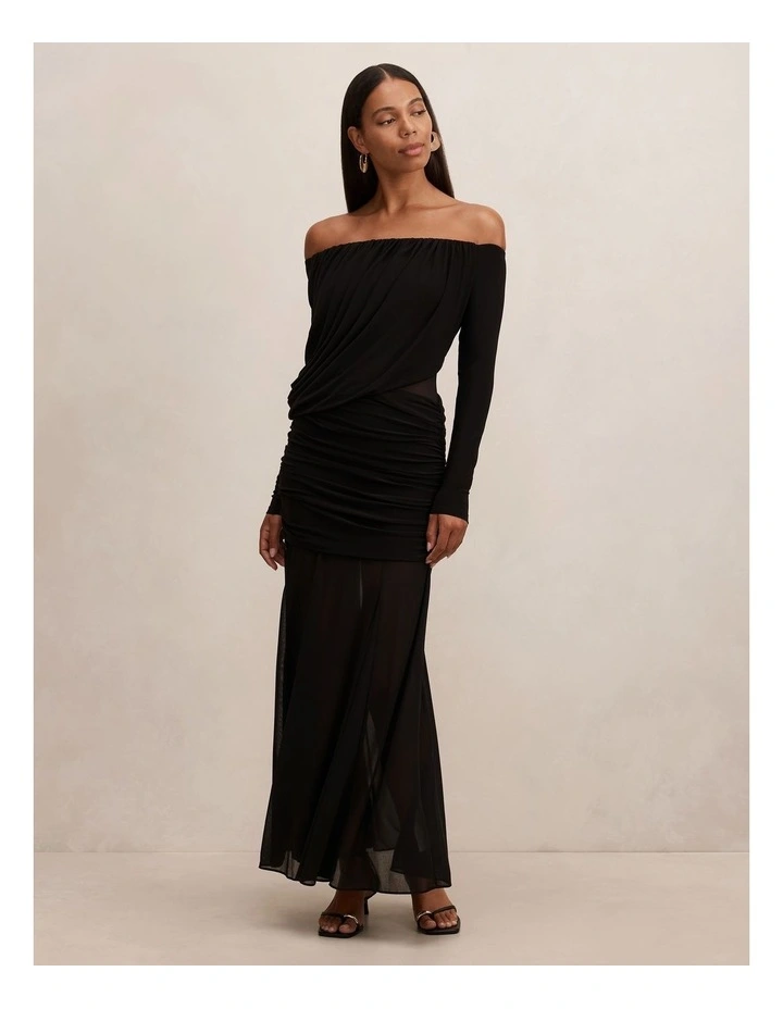 Belinda Bardot Neck Draped Maxi Dress in Black image 1
