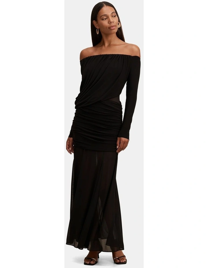 Belinda Bardot Neck Draped Maxi Dress in Black image 1