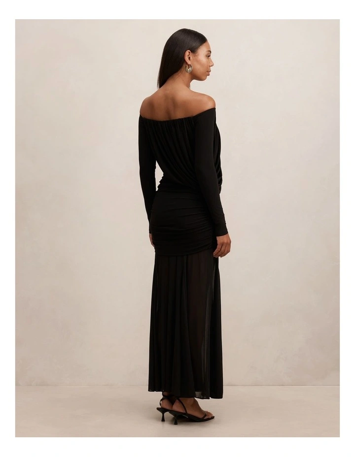Belinda Bardot Neck Draped Maxi Dress in Black image 2