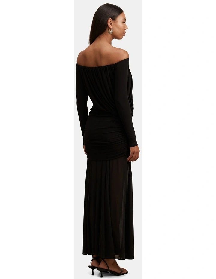 Belinda Bardot Neck Draped Maxi Dress in Black image 2