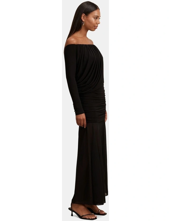 Belinda Bardot Neck Draped Maxi Dress in Black image 3
