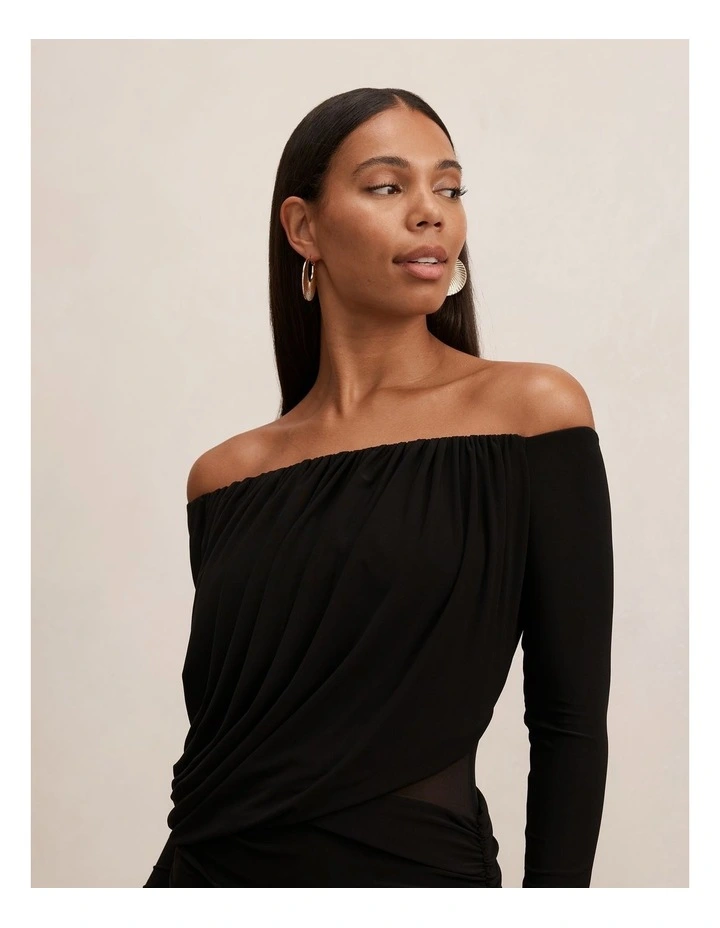 Belinda Bardot Neck Draped Maxi Dress in Black image 4