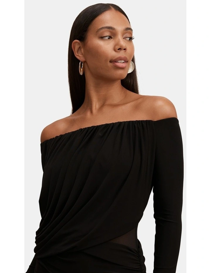Belinda Bardot Neck Draped Maxi Dress in Black image 4