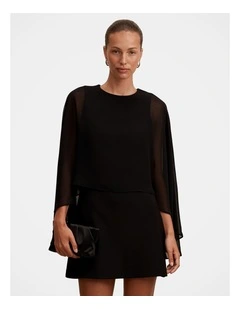 Irena Sheer Cape Mini Dress in Black
