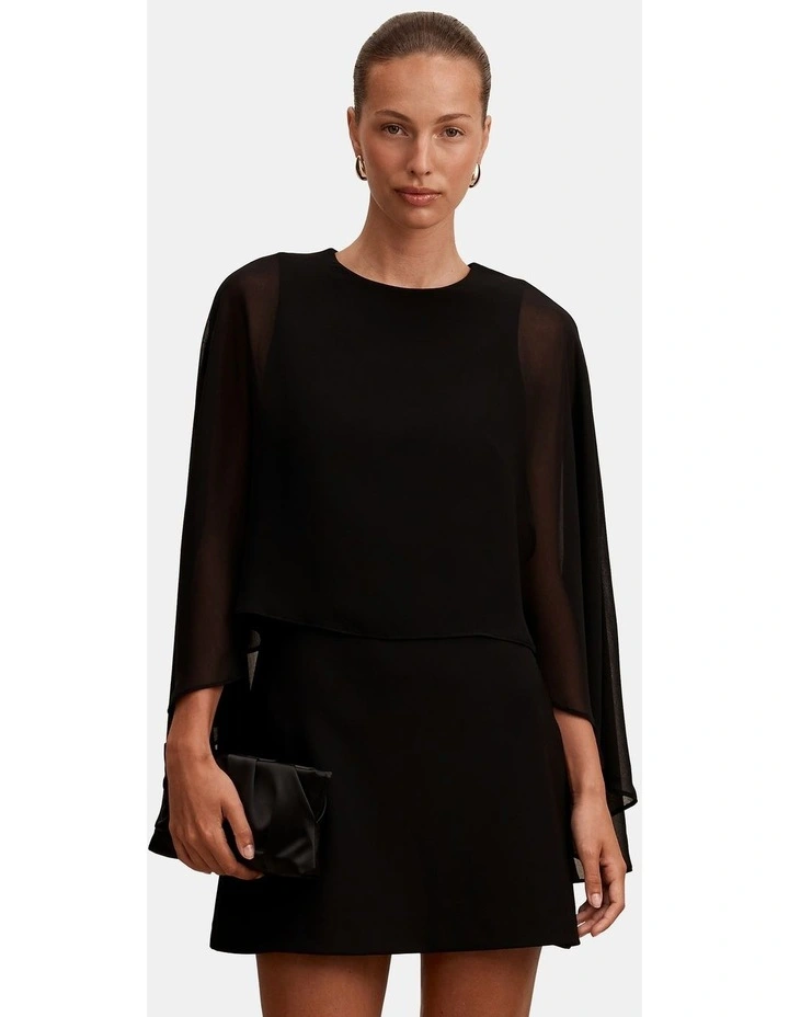 Irena Sheer Cape Mini Dress in Black image 1