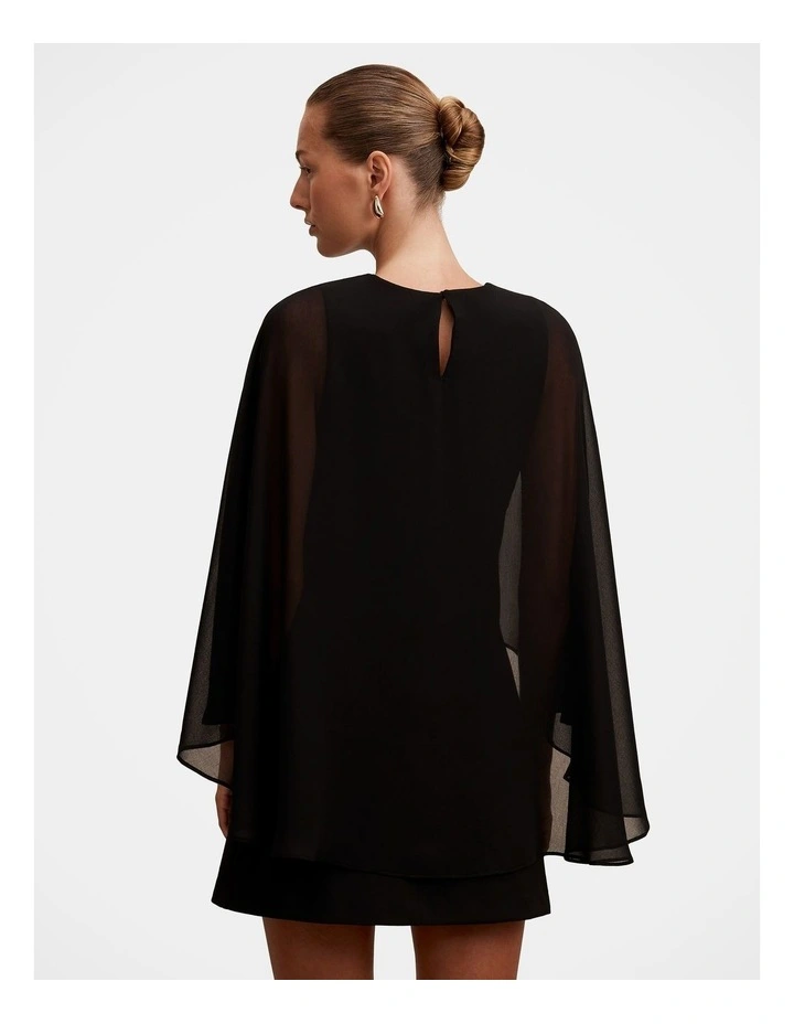 Irena Sheer Cape Mini Dress in Black image 2