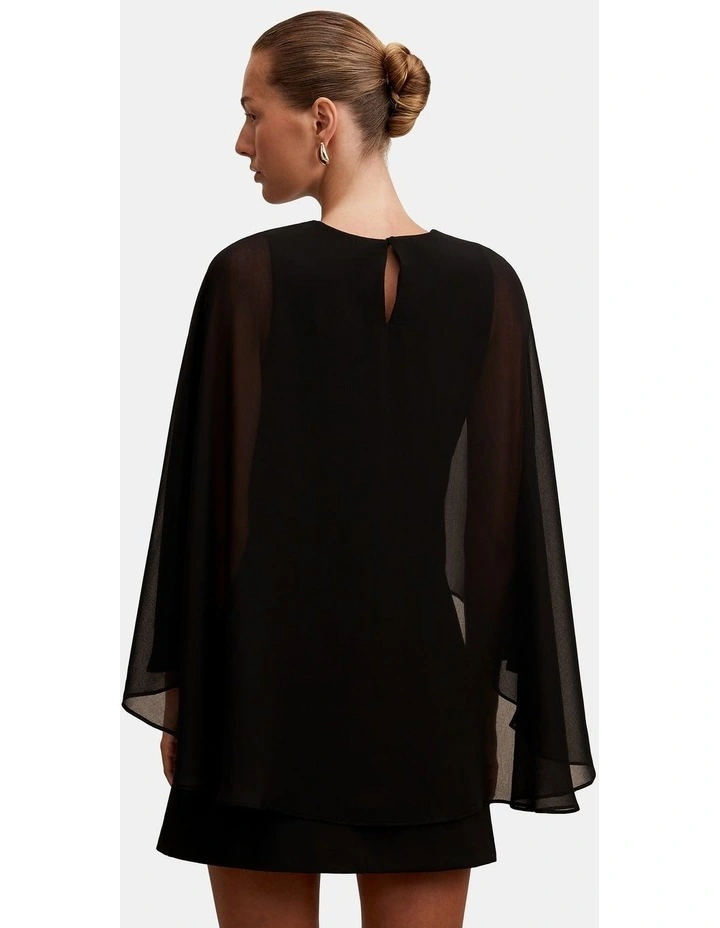 Irena Sheer Cape Mini Dress in Black image 2