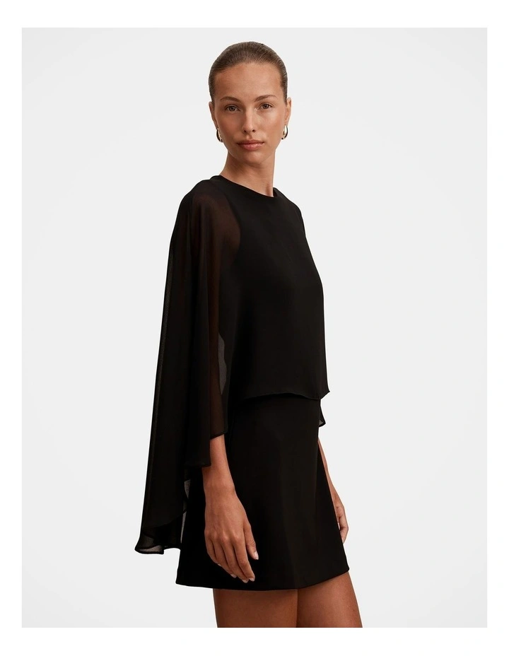 Irena Sheer Cape Mini Dress in Black image 3