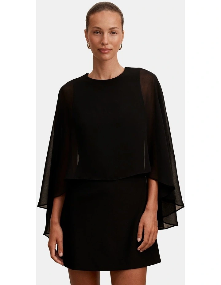 Irena Sheer Cape Mini Dress in Black image 3