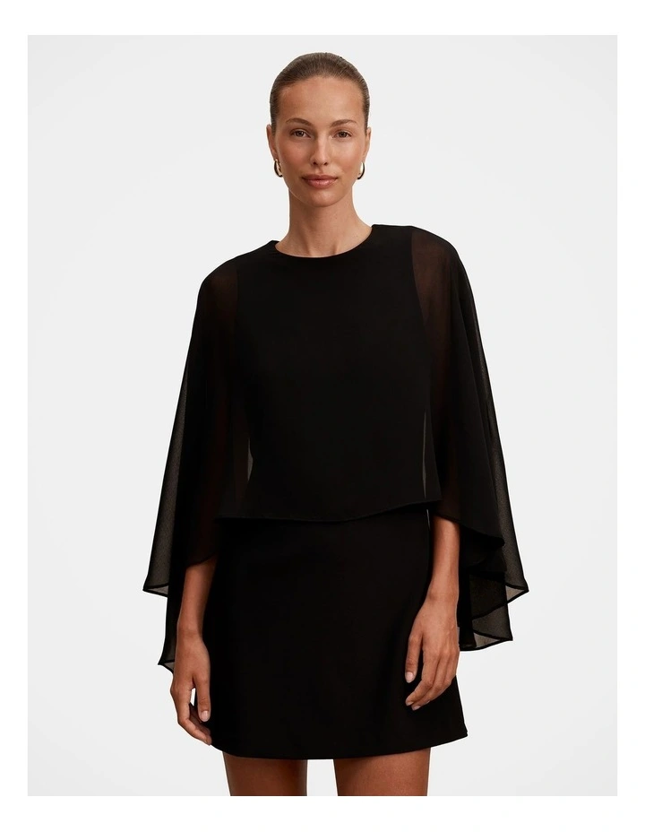 Irena Sheer Cape Mini Dress in Black image 4