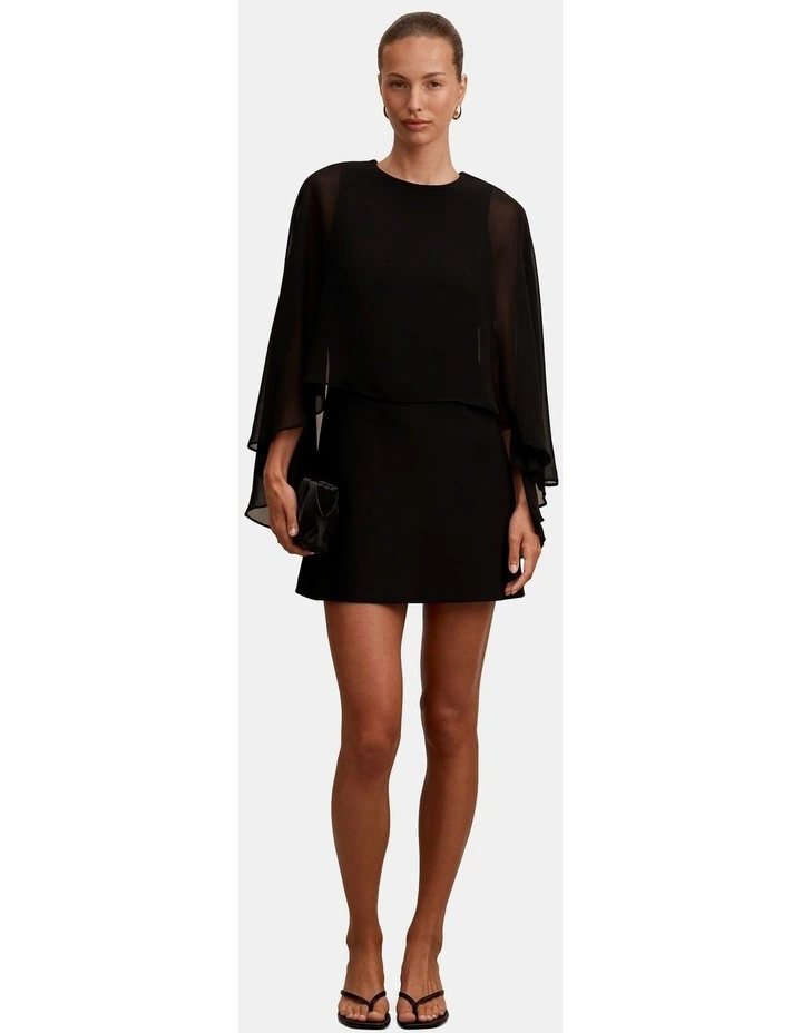 Irena Sheer Cape Mini Dress in Black image 4